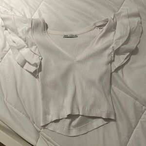White Zara ruffle top